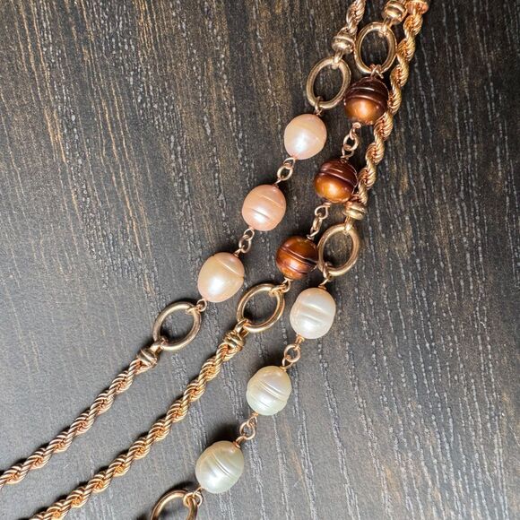 Honora Bronze Pearl Necklace Set Ivory Blush & Chocolate Freshwater Pearl Chains - Picture 14 of 16